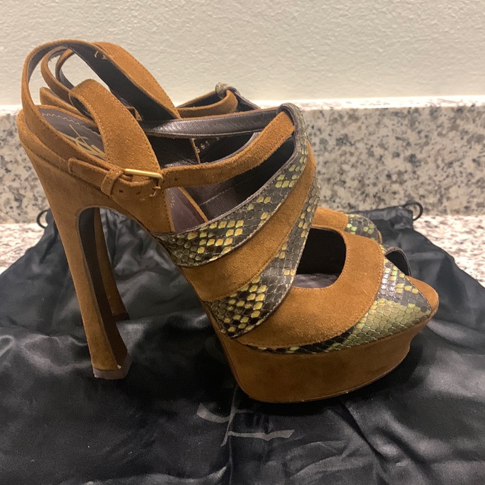 Yves Saint Laurent Suede & Snakeskin Platform Sandals, size 39